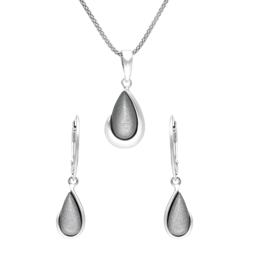 Komplet łezki z uleksytem srebrzystym srebro