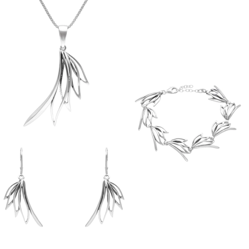 Efektowny komplet z motywem roślinnym srebro oksydowane