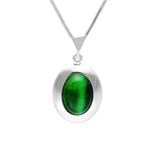 Wisior owalny z zielonym kocim okiem srebro