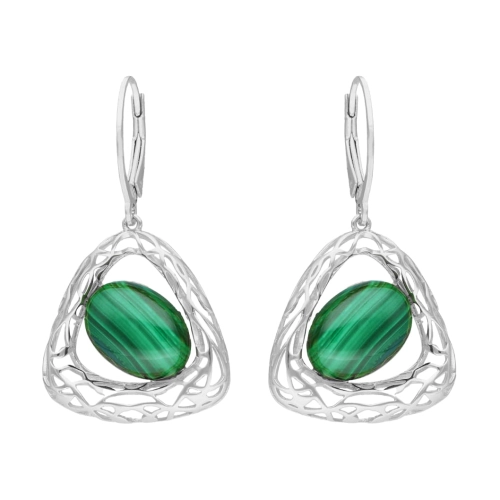 Kolczyki z malachitem naturalnym srebro rodowane