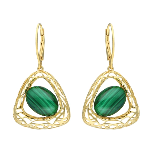 Kolczyki z malachitem naturalnym srebro  pozłacane