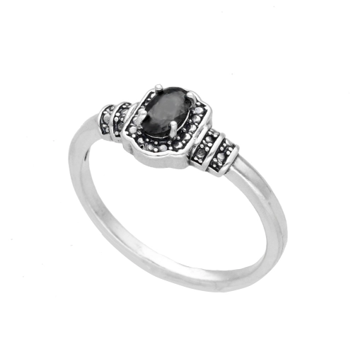 Pierścionek z owalną czarną cyrkonią srebro oksydowane