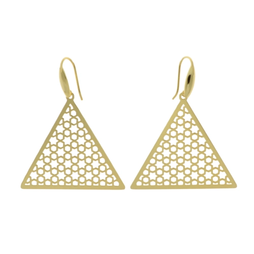 Efektowne kolczyki trójkąty ażurowe srebro pozłacane