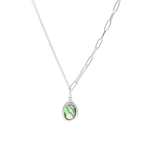 Naszyjnik łańcuszkowy z masą perłową srebro rodowane