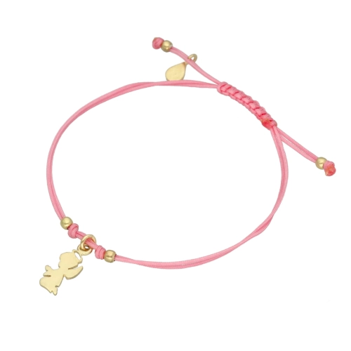 Bransoletka sznurkowa aniołek różowa pozłacana