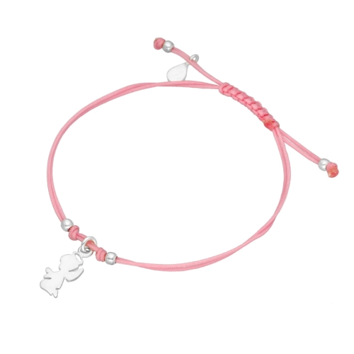 Bransoletka sznurkowa aniołek różowa srebro