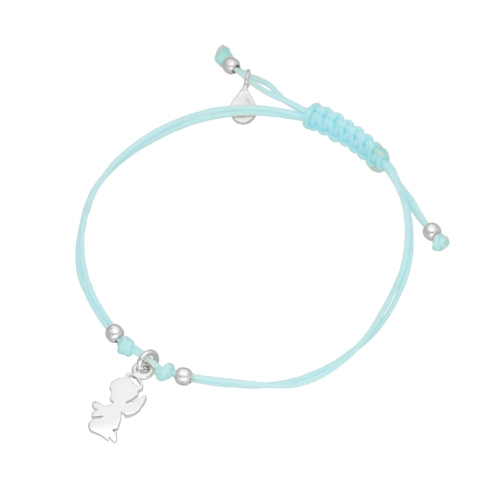 Bransoletka sznurkowa aniołek błękitna srebro