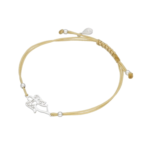 Bransoletka sznurkowa aniołek beżowa srebro