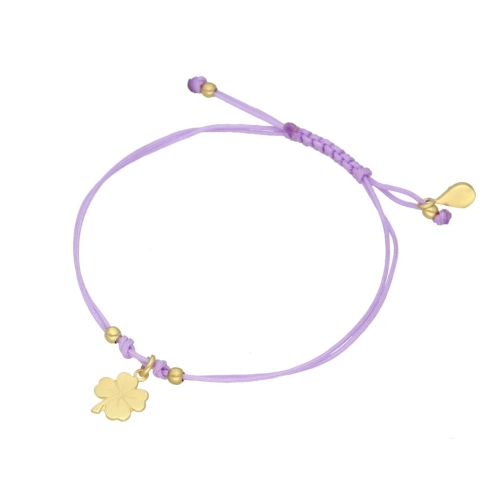 Bransoletka sznurkowa koniczynka fioletowa pozłacana 