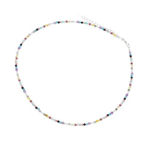 Delikatny naszyjnik z kolorowymi kamyczkami srebro choker