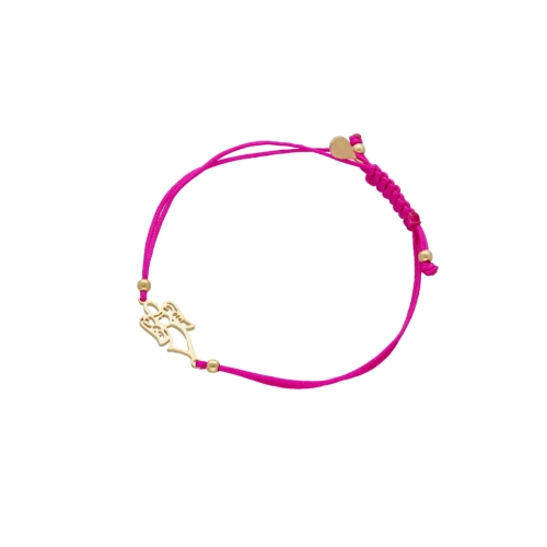 Bransoletka sznurkowa aniołek amarantowa pozłacana