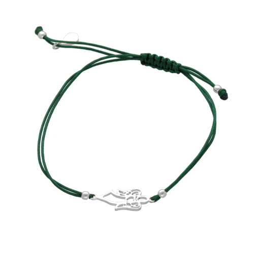 Bransoletka sznurkowa aniołek zielona srebro