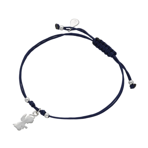 Bransoletka sznurkowa aniołek granatowa srebro