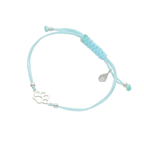 Bransoletka sznurkowa łapa psa błękitna srebro