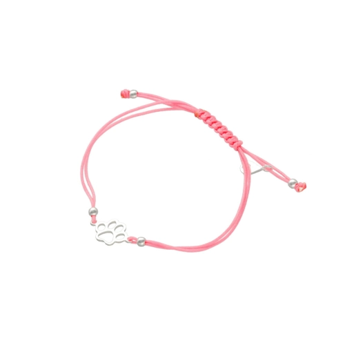 Bransoletka sznurkowa łapa psa różowa srebro