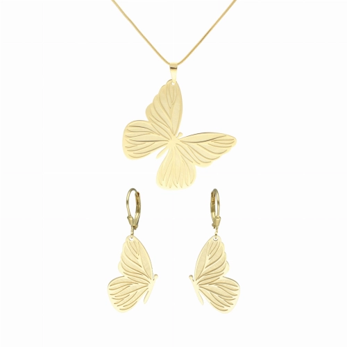 Komplet motyle satynowane srebro pozłacane