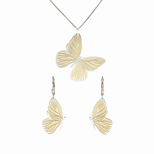 Komplet motyle satynowane srebro pozłacane