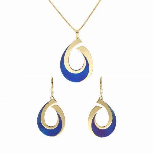 Komplet łezki tytan srebro pozłacane