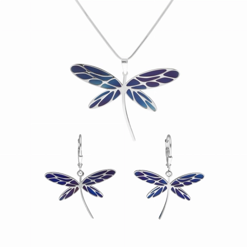 Komplet ważki tytan srebro rodowane