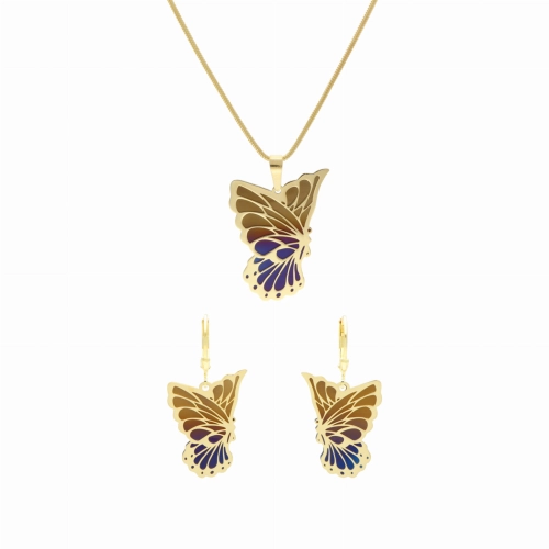 Komplet motyle tytan srebro pozłacane