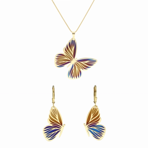 Komplet motyle tytan srebro pozłacane