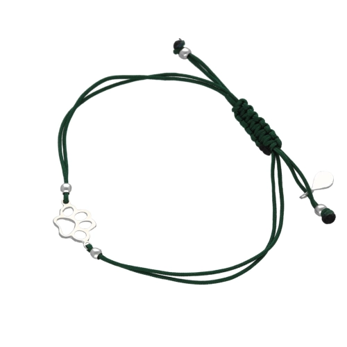 Bransoletka sznurkowa łapa psa zielona srebro