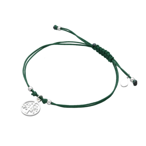 Bransoletka sznurkowa drzewko szczęścia zielona srebro