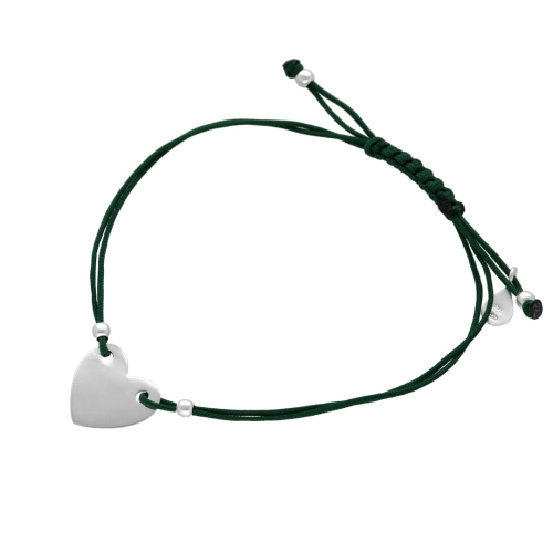 Bransoletka sznurkowa serce zielona srebro