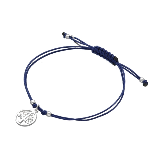 Bransoletka sznurkowa drzewko szczęścia granatowa srebro
