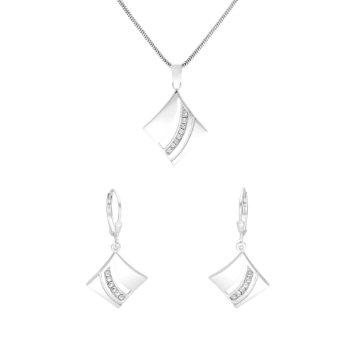 Komplet z cyrkoniami romby srebro