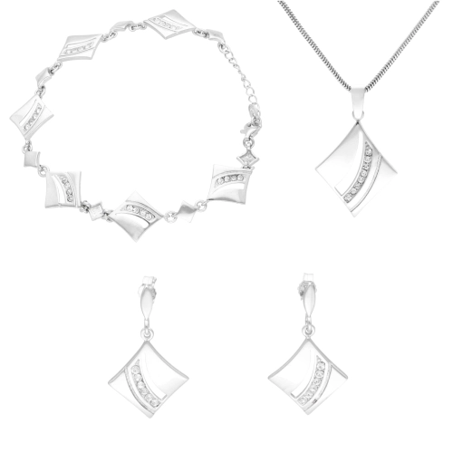 Komplet z cyrkoniami romby srebro