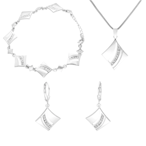 Komplet z cyrkoniami romby srebro