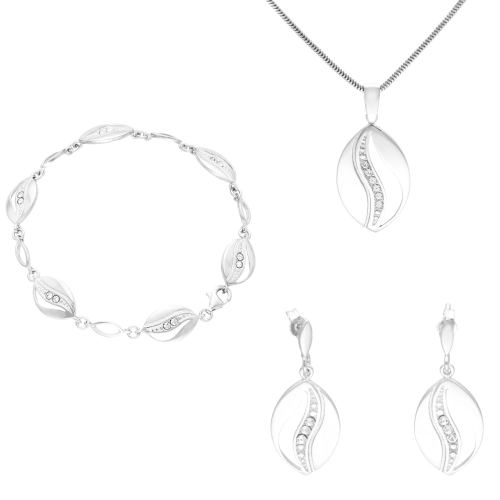 Komplet z cyrkoniami owalny srebro