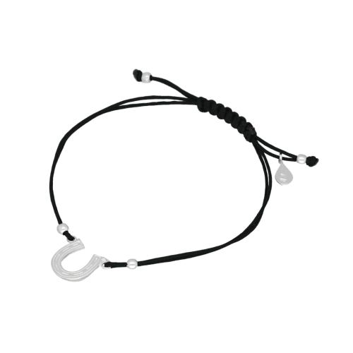 Bransoletka sznurkowa podkowa czarna srebro
