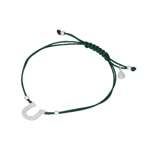 Bransoletka sznurkowa podkowa zielona srebro