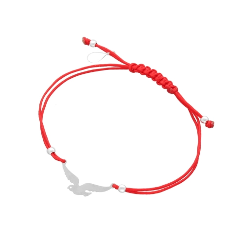 Bransoletka sznurkowa jaskółka czerwona srebro