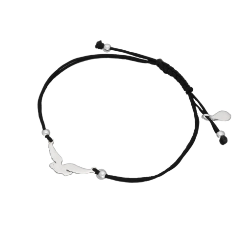 Bransoletka sznurkowa jaskółka czarna srebro