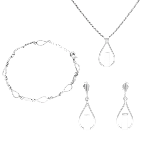 Komplet łezki gładkie srebro