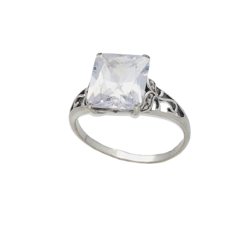 Pierścionek prostokątny z cyrkonią srebro oksydowane 