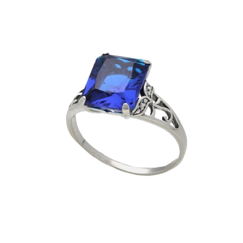 Pierścionek prostokątny z szafirem srebro oksydowane