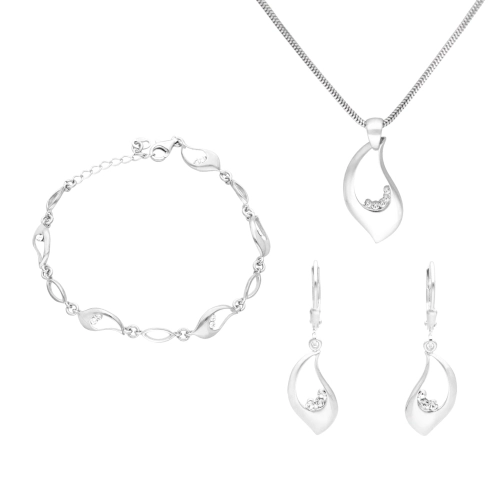 Komplet z cyrkoniami gładkie srebro