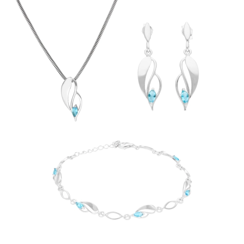 Komplet z błękitnymi cyrkoniami srebro