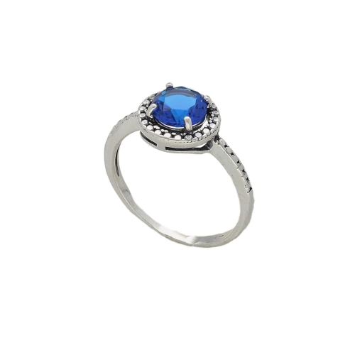 Pierścionek okrągły z szafirem srebro oksydowane