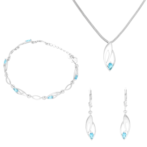 Komplet z błękitnymi cyrkoniami srebro