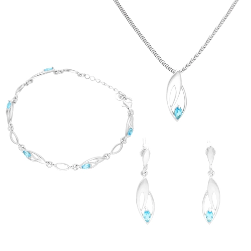 Komplet z błękitnymi cyrkoniami srebro