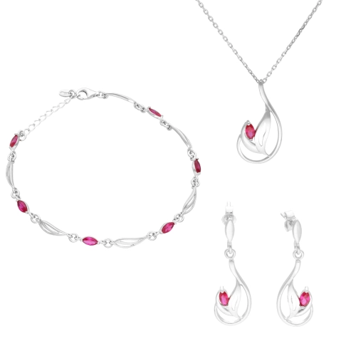 Komplet z rubinowymi cyrkoniami srebro