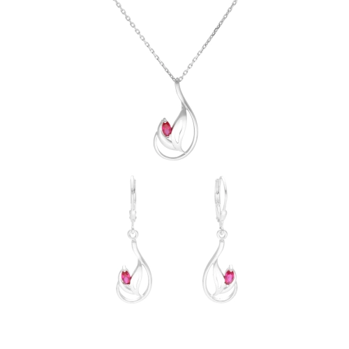 Komplet z rubinowymi cyrkoniami srebro