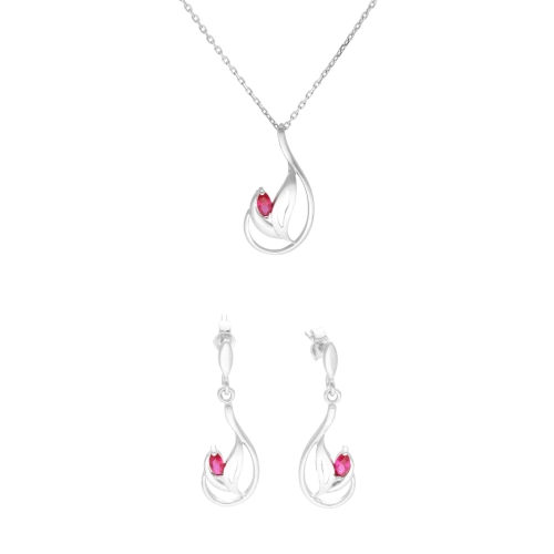 Komplet z rubinowymi cyrkoniami srebro