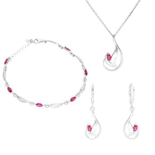 Komplet z rubinowymi cyrkoniami srebro