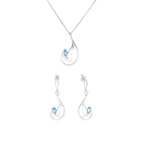 Komplet z błękitnymi cyrkoniami srebro